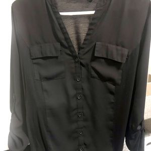 Black button front INC top